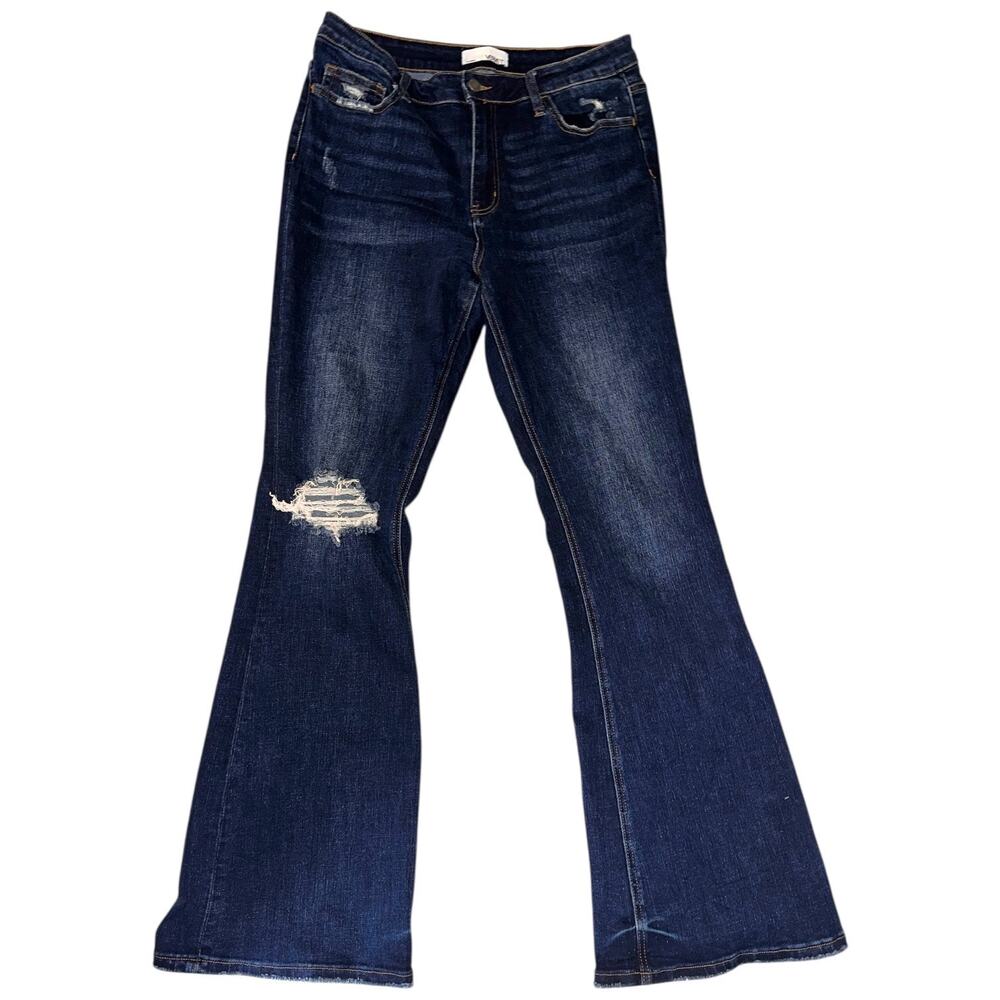 Vervet Flare Jeans Womens 31 High Rise Distressed Dark Wash Stretch Boho Y2K